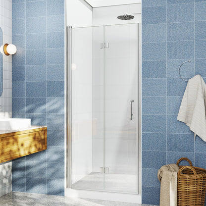 Adapt Allsumhome Bifold Shower Door 34-36 in.W x 72 in.H Pivot Swing Shower Doors,Brushed Nickel,Clear Tempered Glass