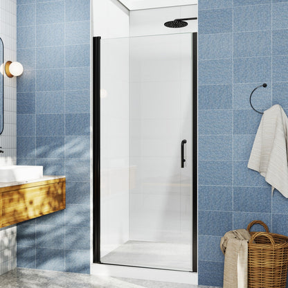 Classy 28-30"x72" Frameless Shower Door in Matte Black,Water Repellent Glass with Seal Strip Parts and Handle,6mm Glass Shower Door
