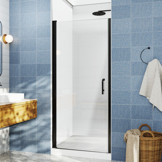 Classy 28-30"x72" Frameless Shower Door in Matte Black,Water Repellent Glass with Seal Strip Parts and Handle,6mm Glass Shower Door