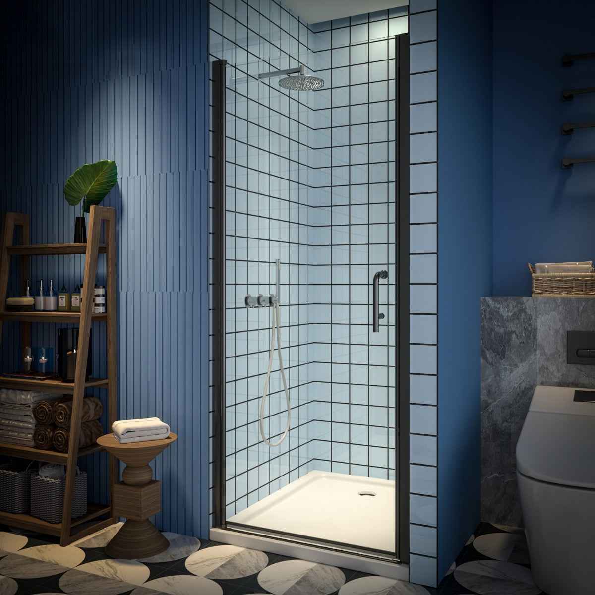 Classy 32-34" W x 72" H Pivot Shower Door Semi-Frameless Hinged in Matte Black Install Glass Shower Door