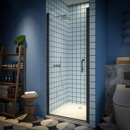 Classy 32-34" W x 72" H Pivot Shower Door Semi-Frameless Hinged in Matte Black Install Glass Shower Door