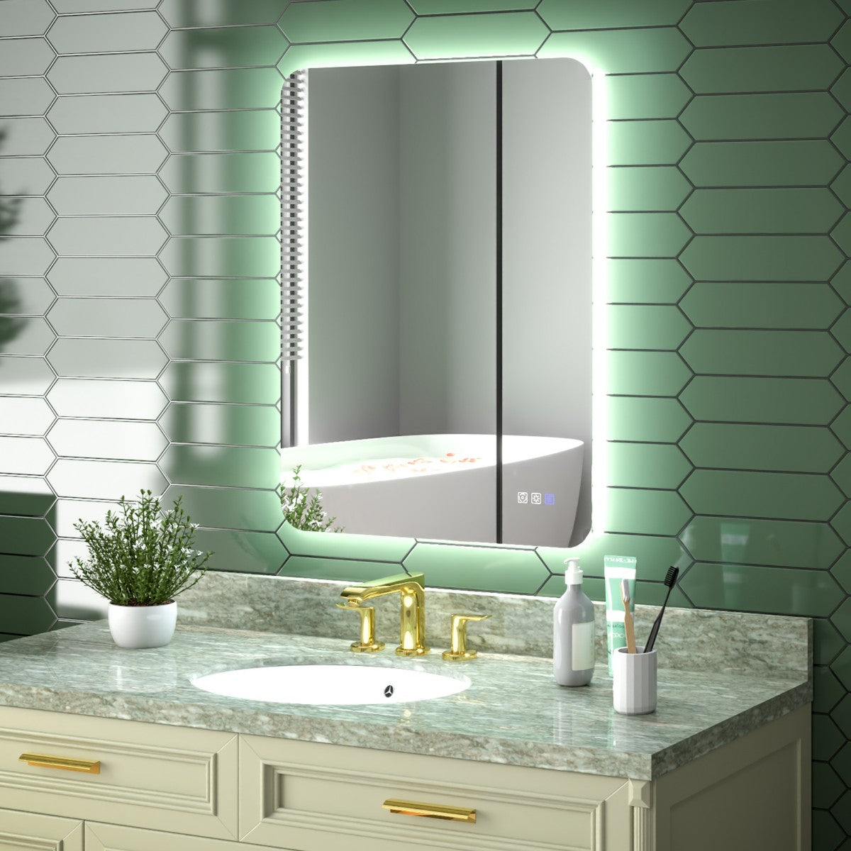 Brivaro 24" x 32" Backlit LED Bathroom Mirror with Nano-Tempered Glass, Anti-Fog, Dimmable, 3 Lighting Modes