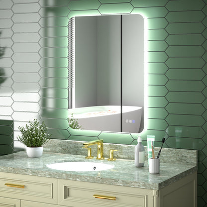 Brivaro 24" x 32" Backlit LED Bathroom Mirror with Nano-Tempered Glass, Anti-Fog, Dimmable, 3 Lighting Modes