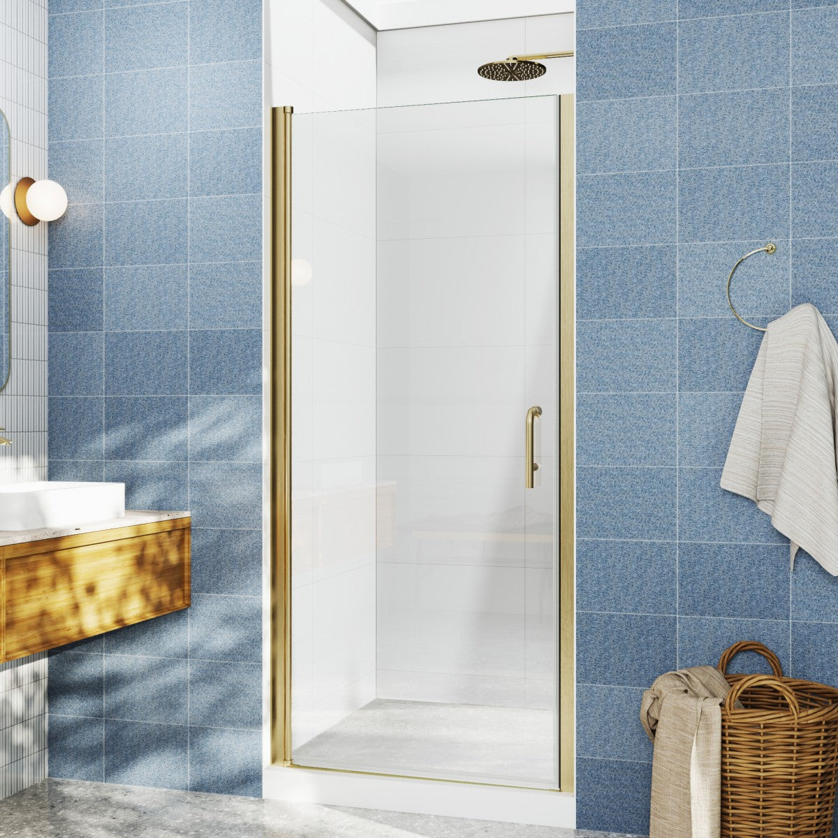 Classy 34-36"x72" Frameless Shower Door in Brush Gold,Water Repellent Glass with Seal Strip Parts and Handle,6mm Glass Shower Door