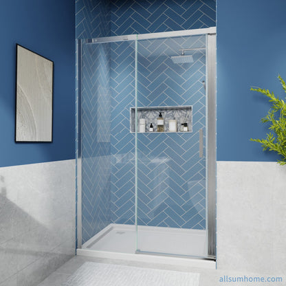 Lock Adjustable 44-48"W x 74"H Sliding Glass Shower Door with 8mm Clear Tempered Glass,Stainless Steel Hardware Brushed Nickel,Rectangle Shower Door