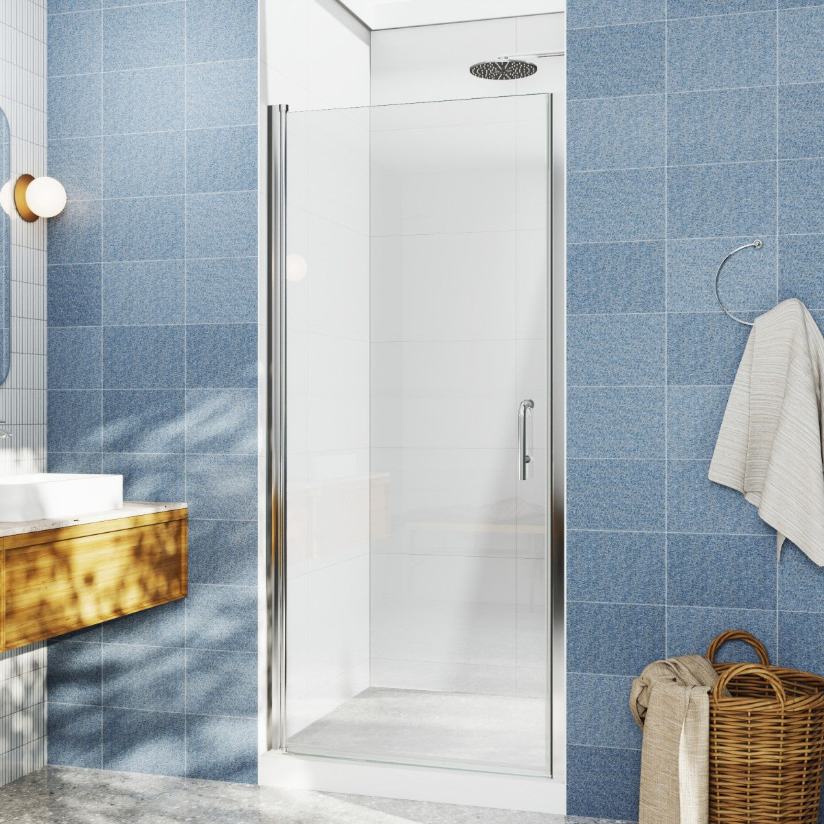 Classy 24-26" W x 72" H Pivot Shower Door,Chrome Install Clear Glass Shower Door