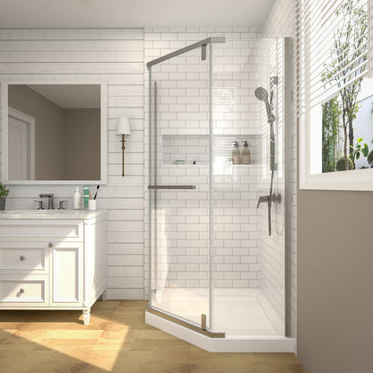 Prism Neo-Angle Frameless Shower Door 36 in. W x 72 in. H Corner Shower Enclosure,6mm Clear Glass,Pivot Shower Doors,Brushed Nickel