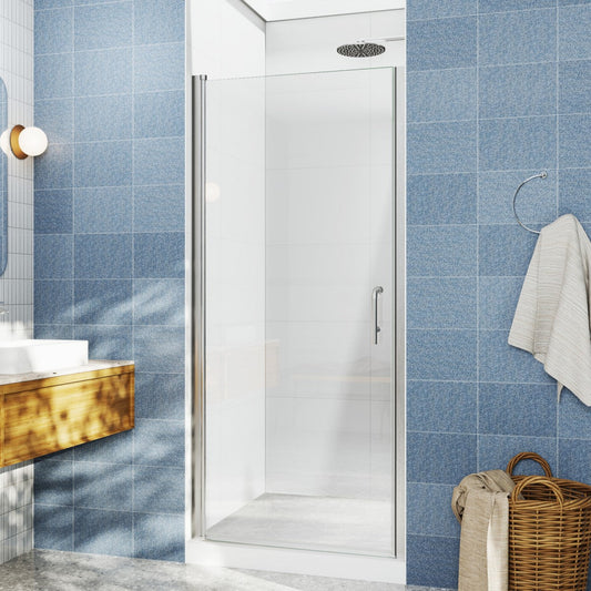 Classy 34-36" W x 72" H Pivot Semi-Frameless Shower Door Brushed Nickel Install Glass Shower Door