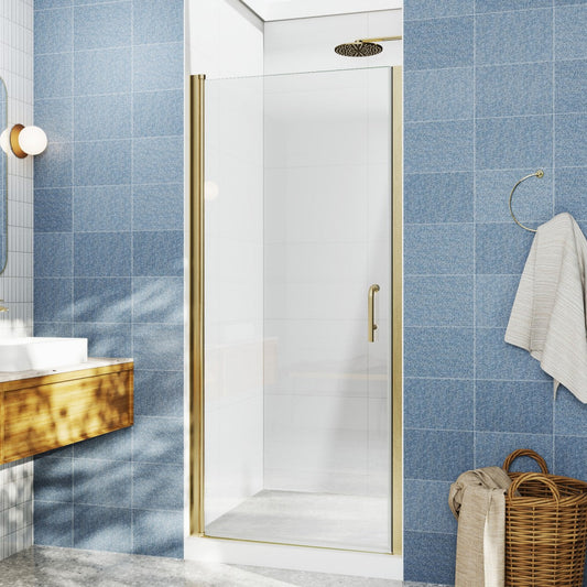Classy 32-34"x72" Frameless Shower Door in Brush Gold,Water Repellent Glass with Seal Strip Parts and Handle,6mm Glass Shower Door
