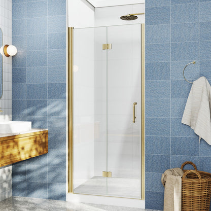 Adapt Allsumhome Bifold Shower Door 32-34 in.W x 72 in.H Pivot Swing Shower Doors,Brushed Gold,Tempered Shower Glass