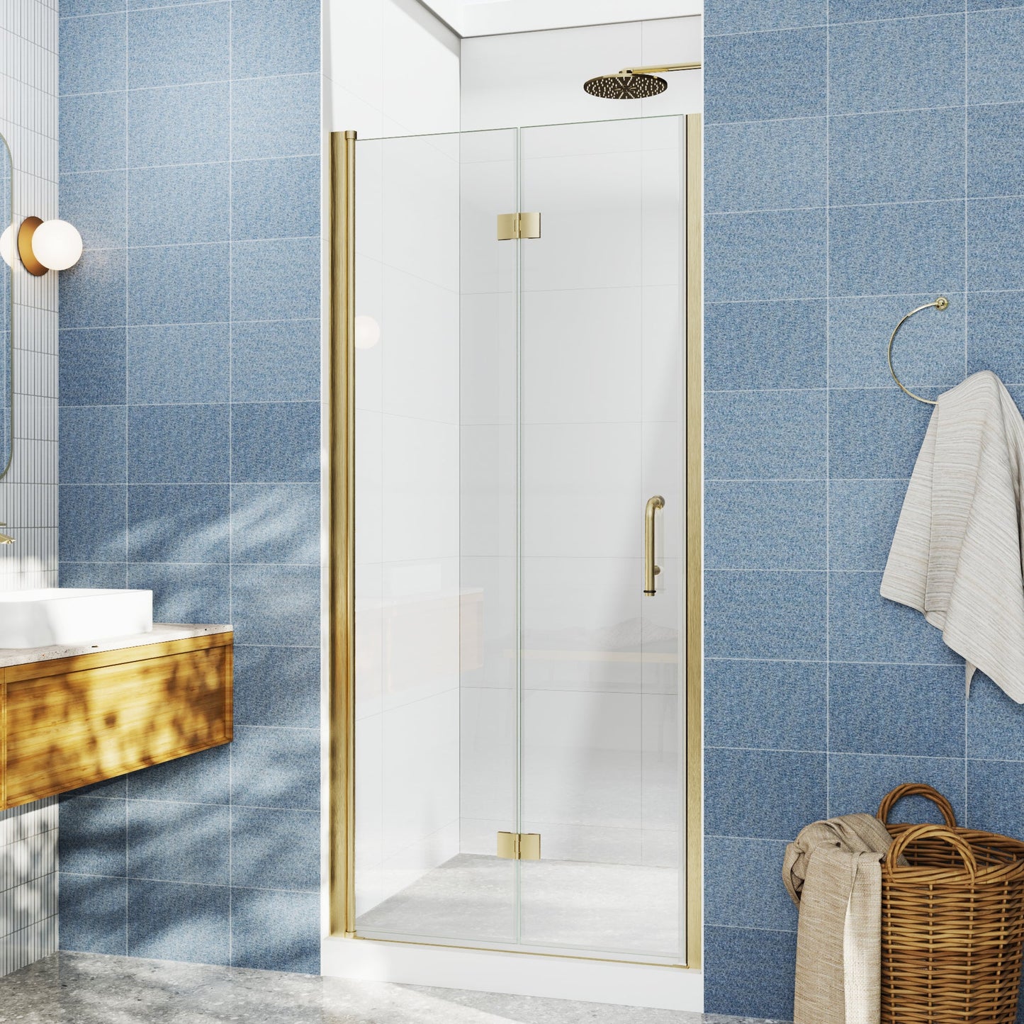 Adapt Allsumhome Bifold Shower Door 30-32 in.W x 72 in.H Pivot Swing Shower Doors,Brushed Gold,Tempered Shower Glass