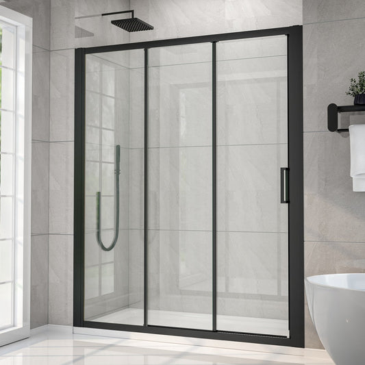 Nexus 44-48W x 70.H Easy Clean Framed Tri-Fold Sliding Shower Door with 1/4" (6mm) Clear SGCC Tempered Glass,Matte Black Finish