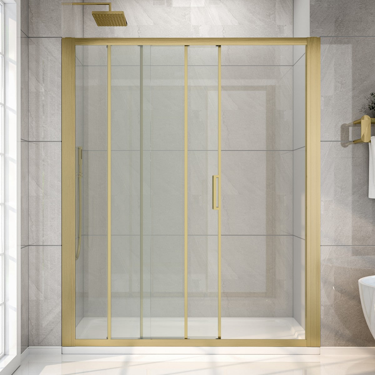 Nexus 56-60W x 70.H Easy Clean Framed Tri-Fold Sliding Shower Door with 1/4" (6mm) Clear SGCC Tempered Glass,Brushed Golde Finish