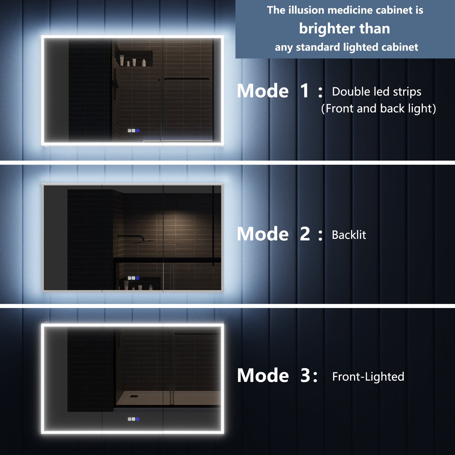 Illusion 60" x 36" LED Lighted Medicine Cabinet with Magnifiers Front and Back Light