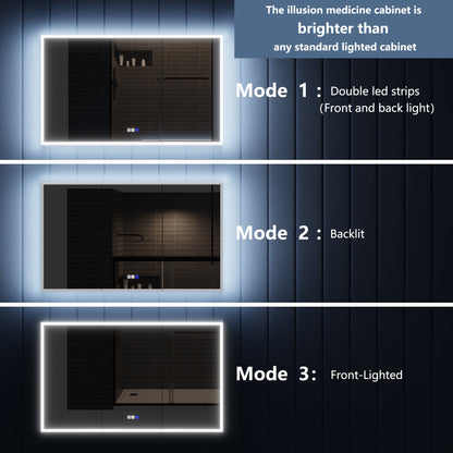 Illusion 60" x 36" LED Lighted Medicine Cabinet with Magnifiers Front and Back Light