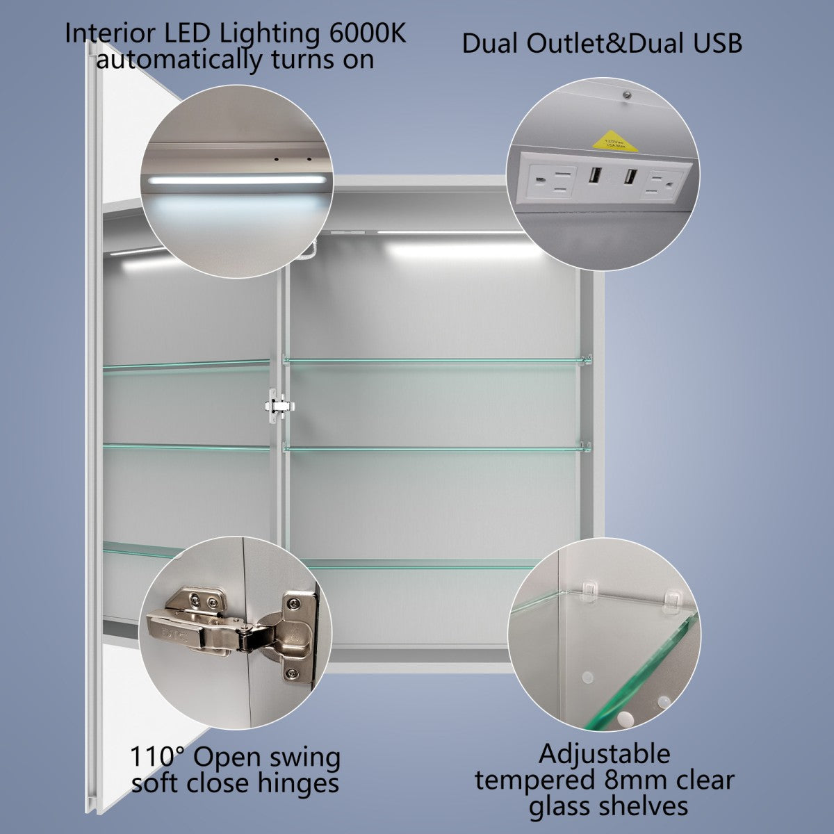 Boost-M2 24" W x 32" H LED Lighted Bathroom Medicine Cabinet with Mirror and Clock