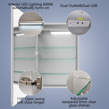 Boost-M2 24" W x 32" H LED Lighted Bathroom Medicine Cabinet with Mirror and Clock