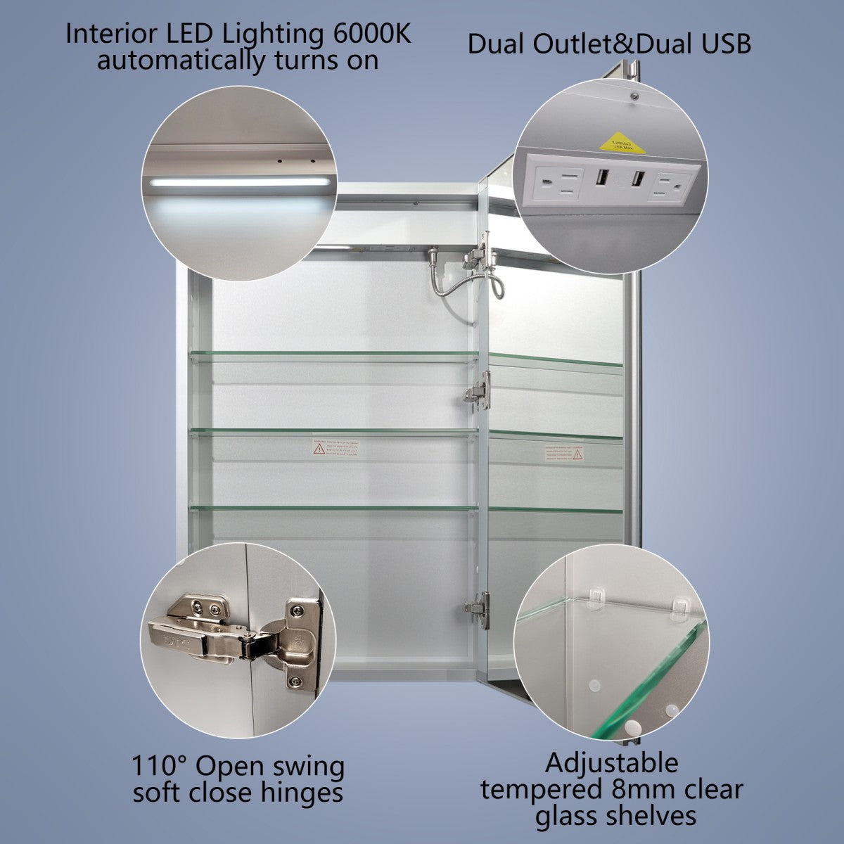 Bathroom Medicine Cabinet with Mirror and Lights 20" W x 32" H LED, Right Hinge - Boost-M2