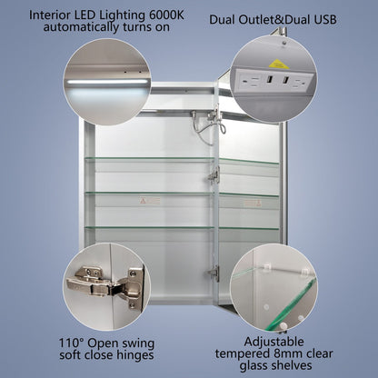 Bathroom Medicine Cabinet with Mirror and Lights 20" W x 32" H LED, Right Hinge - Boost-M2