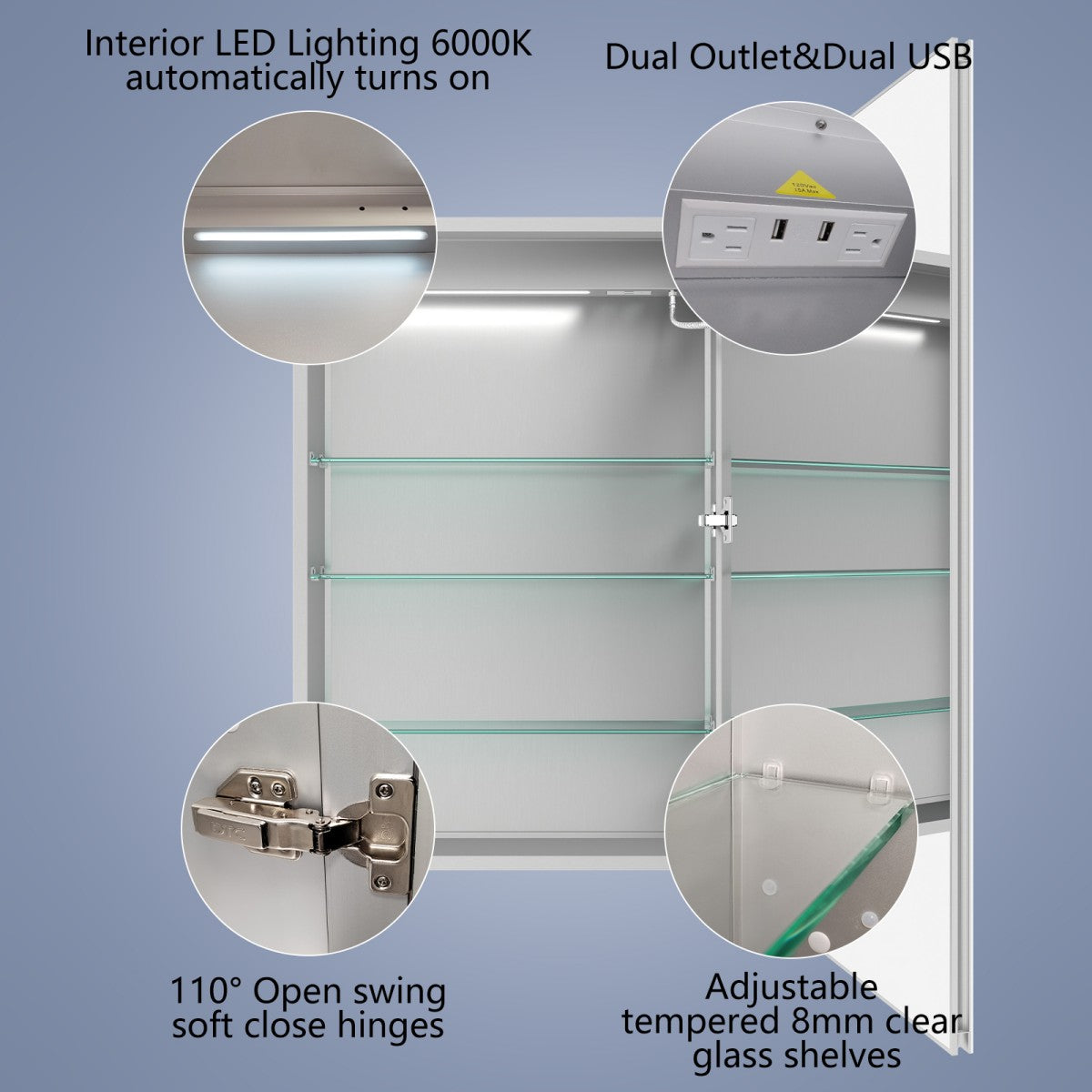 Boost-M2 24" W x 32" H LED Lighted Bathroom Medicine Cabinet with Mirror, Right Hinge