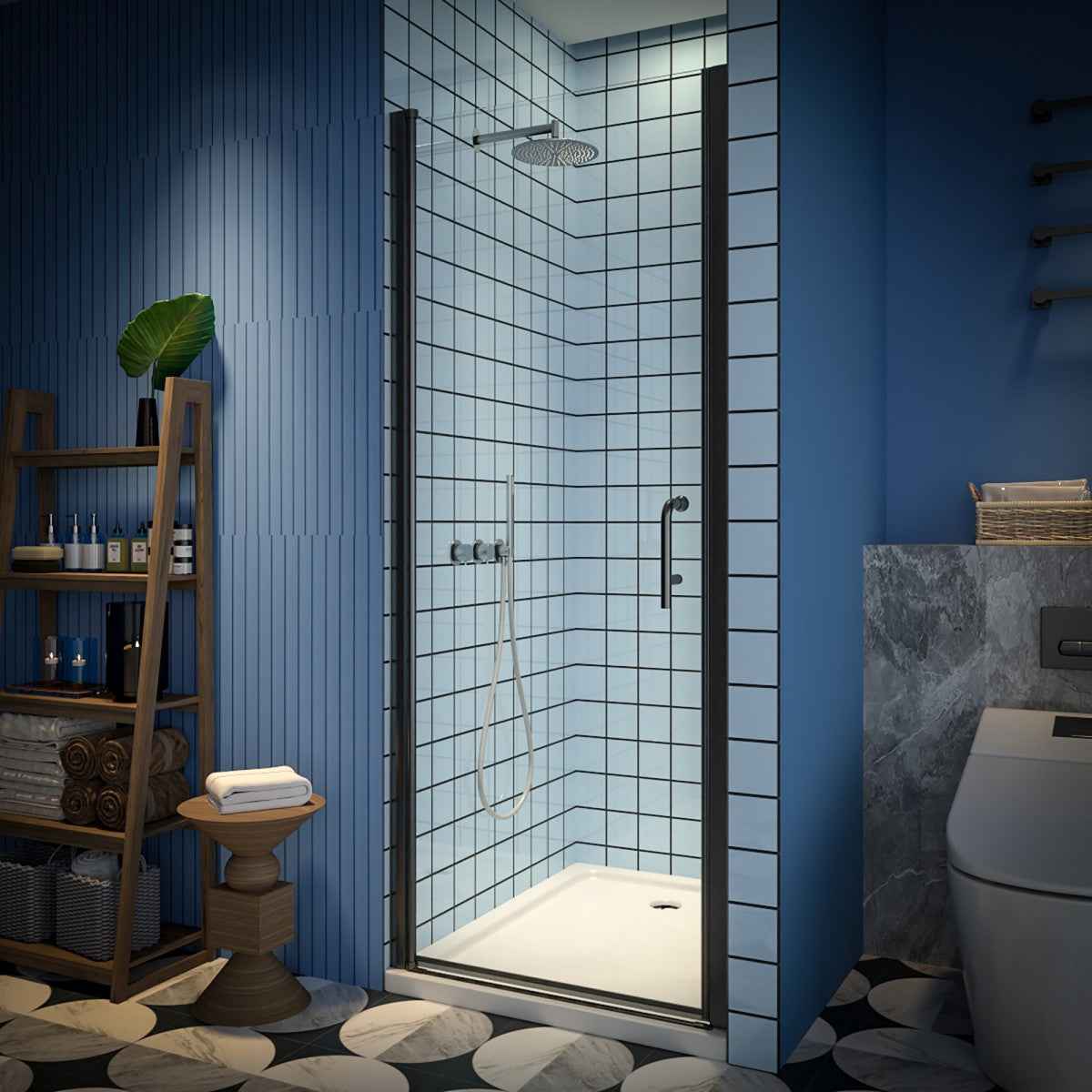 Classy 30-32" W x 72" H Pivot Shower Door Semi-Frameless Matte Black Hinged Glass Shower Door with Handle