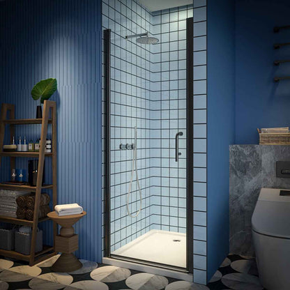 Classy 30-32" W x 72" H Pivot Shower Door Semi-Frameless Matte Black Hinged Glass Shower Door with Handle