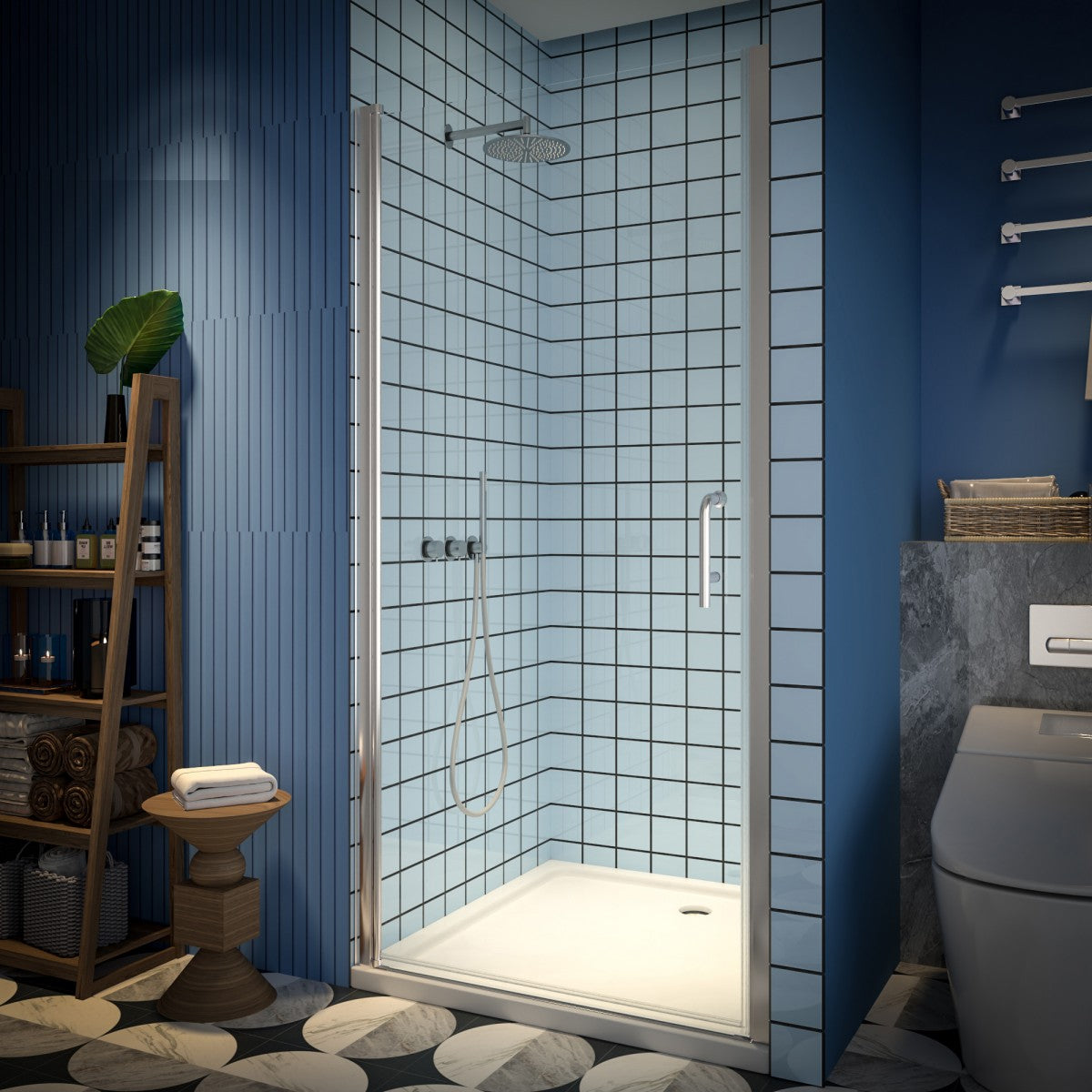 Classy 36-38" W X 72" H Pivot Semi-Frameless Glass Shower Door,Pivot Swing Shower Doors,Brushed Nickel,Clear Tempered Glass - ExBriteUSA