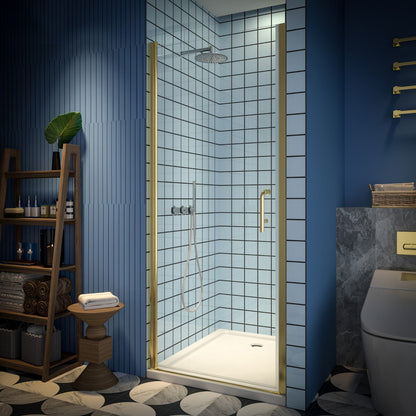 Classy 32-34"x72" Frameless Shower Door in Brush Gold,Water Repellent Glass with Seal Strip Parts and Handle,6mm Glass Shower Door - ExBriteUSA