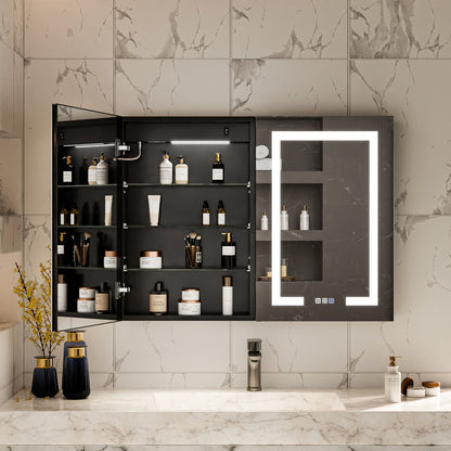 Boost-M1 20" W x 30" H Light Medicine Cabinet Recessed or Surface Mount Aluminum Adjustable Shelves Vanity Mirror Cabinet, Black Frame, Hinge on the Right - ExBriteUSA