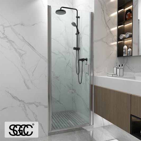 Classy 30-31 1/2" W x 72" H Pivot Shower Door Semi-Frameless Chrome Hinged Glass Shower Door with Handle