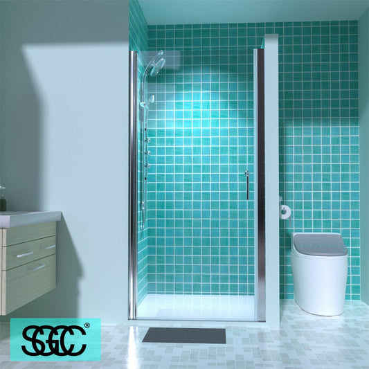 Classy 36-37 1/2" W x 72" H Pivot Semi-Frameless Glass Shower Door in Chrome