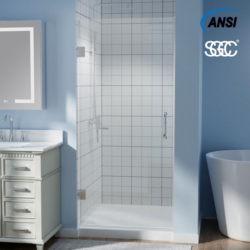 Classy Shower Door 34in.W x 72in.H Semi-Frameless Hinged Shower Door,Shower Room Glass Door with Clear Tempered Shower Glass Panel,Chrome