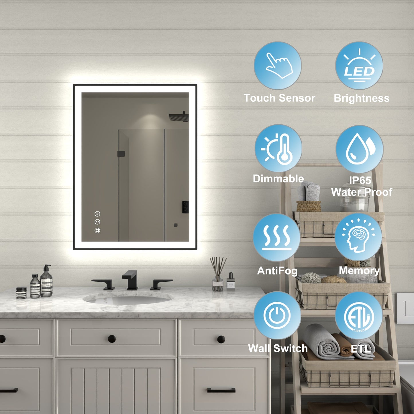 Apex-Noir 24"x32" Framed LED Lighted Bathroom Mirror