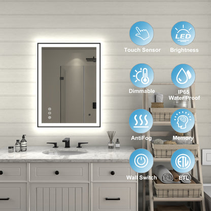 Apex-Noir 24"x32" Framed LED Lighted Bathroom Mirror