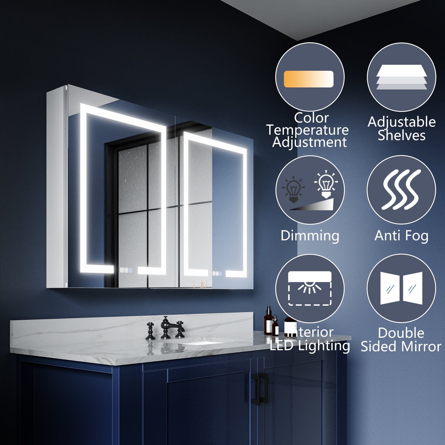 Boost-M1 48" W x 30" H Light Medicine Cabinet Recessed or Surface Mount Aluminum Adjustable Shelves Vanity Mirror Cabinet - ExBriteUSA