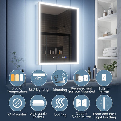 Illusion 24" x 36" Medicine Cabinet with Mirror Led,Front and Back Light,Hinge on Left