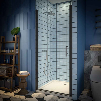 Classy 34-36" W x 72" H Hinged Pivot Semi-Frameless Shower Door Matte Black Install Glass Shower Door