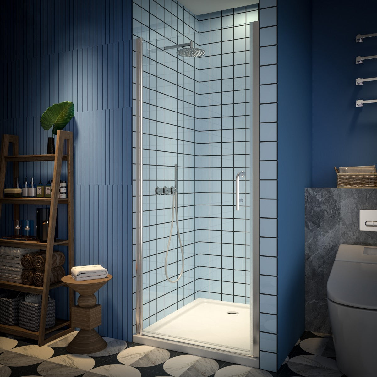Classy 32-34" W x 72" H Pivot Shower Door Semi-Frameless Hinged In Nickel Install Glass Shower Door - ExBriteUSA