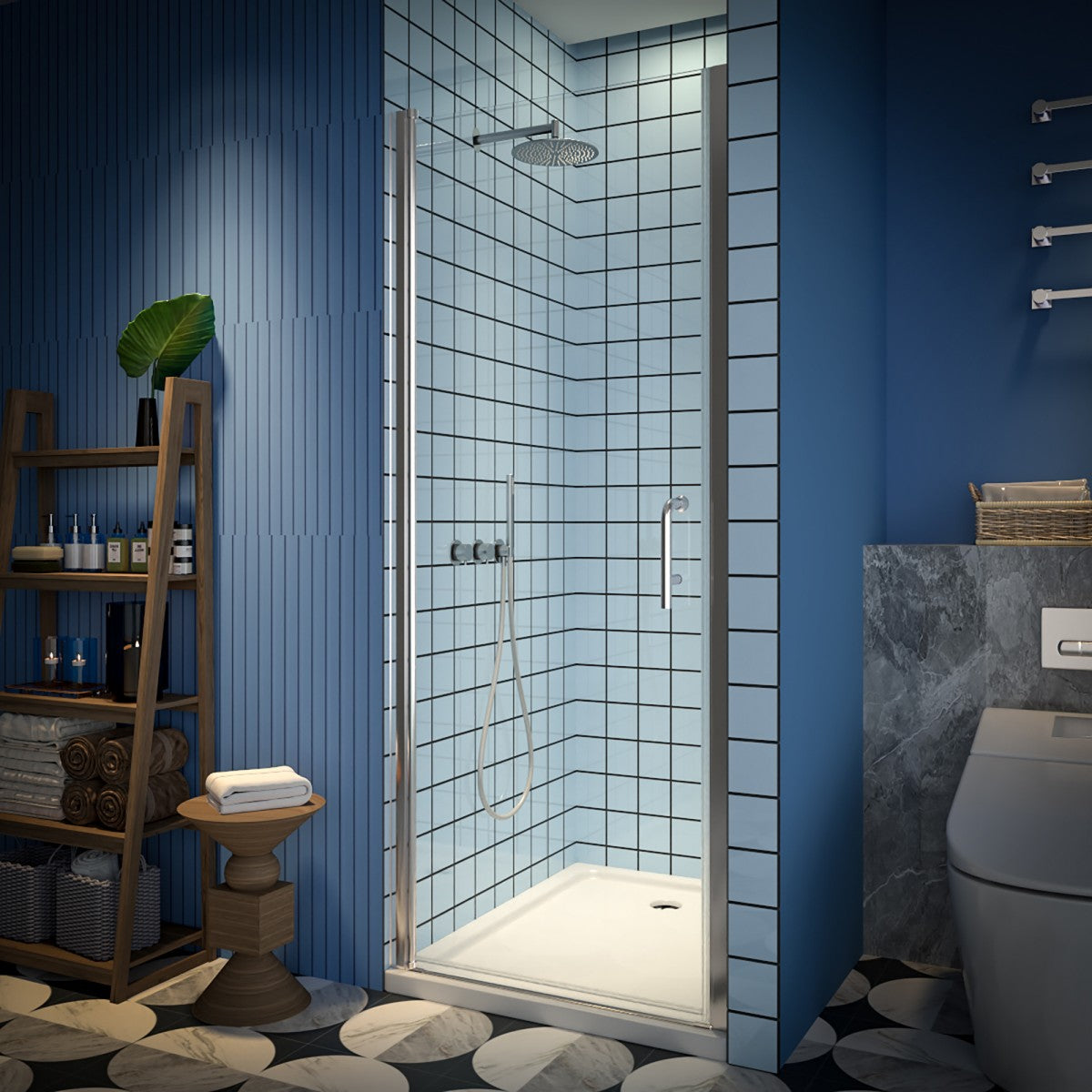 Classy 30-32" W X 72" H Pivot Shower Doors Semi-Frameless Nickel Hinged Glass Shower Door With Handle - ExBriteUSA