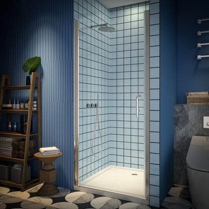 Classy 34-36" W x 72" H Hinged Pivot Semi-Frameless Shower Door Brushed Nickel Install Glass Shower Door - ExBriteUSA