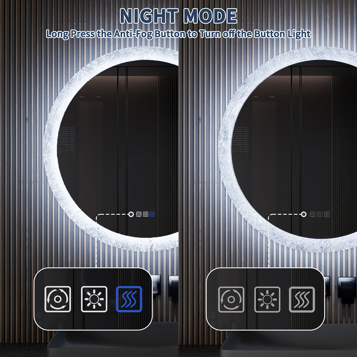 Glacy Series 30" x 30" Round LED Bathroom Mirror �C Ice Textures Edge, Smart Dimming, Defogger, ETL Certified - ExBriteUSA