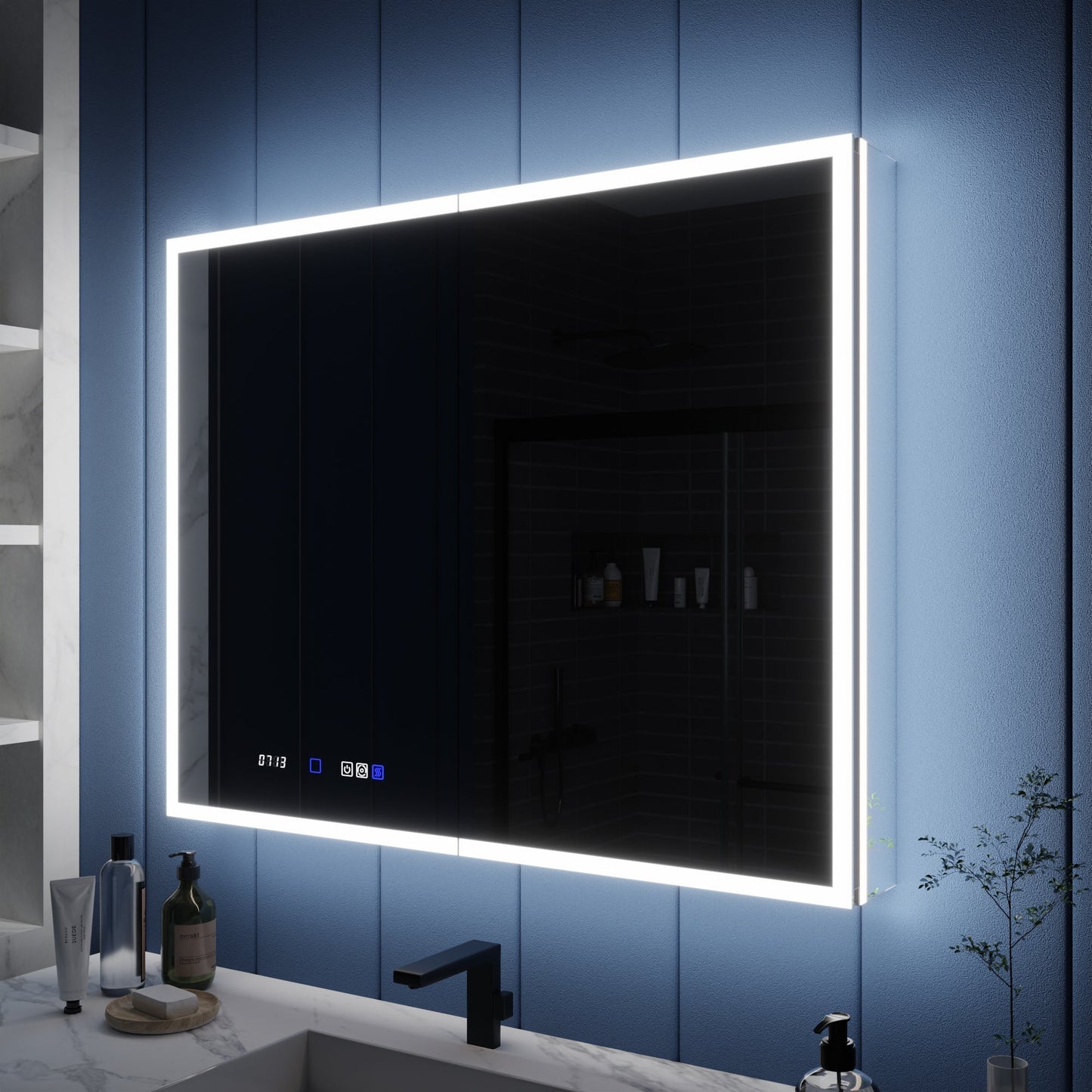LED lighted bathroom medicine cabinet with mirror, featuring dual front and back illumination, 40" x 32".