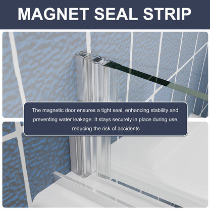 Zephyr 52-56" Semi-Frameless Single Sliding Tub Door,Chrome,Bypass Bathtub Shower Tempered Glass Door with Explosion-Proof Film