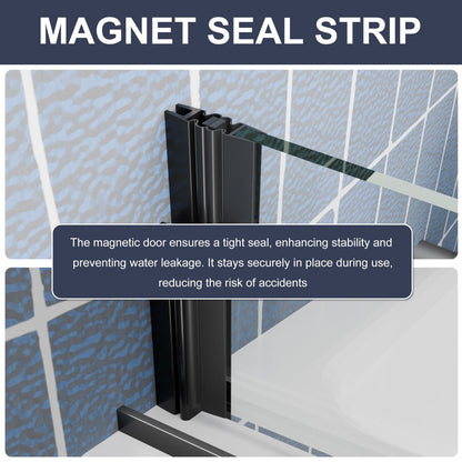 Zephyr 56-60" Semi-Frameless Single Sliding Tub Door,Matte Black,Bypass Bathtub Shower Tempered Glass Door with Explosion-Proof Film