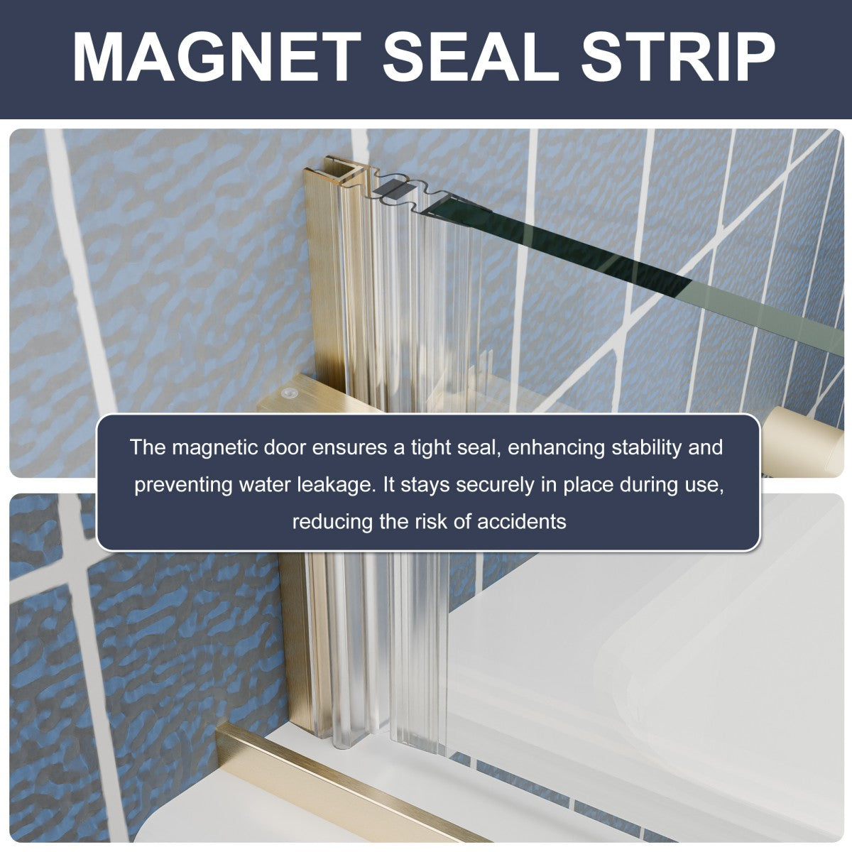 Zephyr 56-60" Semi-Frameless Single Sliding Tub Door,Brushed Gold,Bypass Bathtub Shower Tempered Glass Door with Explosion-Proof Film