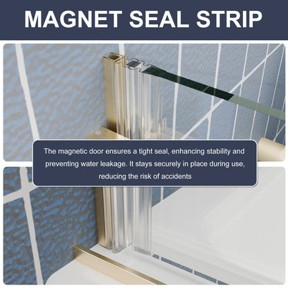 Zephyr 56-60" Semi-Frameless Single Sliding Tub Door,Brushed Gold,Bypass Bathtub Shower Tempered Glass Door with Explosion-Proof Film