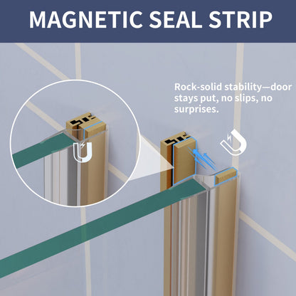 Flexi-L 50-54" W X 70" H Bathroom Glass Shower Doors,Semi-Frameless Brushed Gold,Tempered Glass Shower Door With Handle