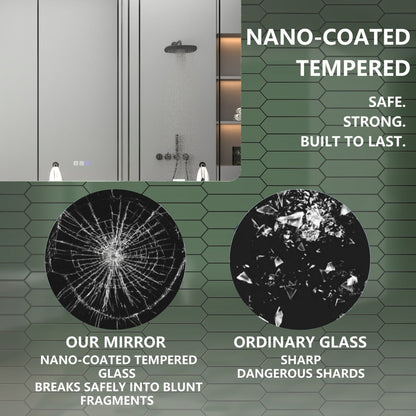Brivaro 24" x 32" Backlit LED Bathroom Mirror with Nano-Tempered Glass, Anti-Fog, Dimmable, 3 Lighting Modes