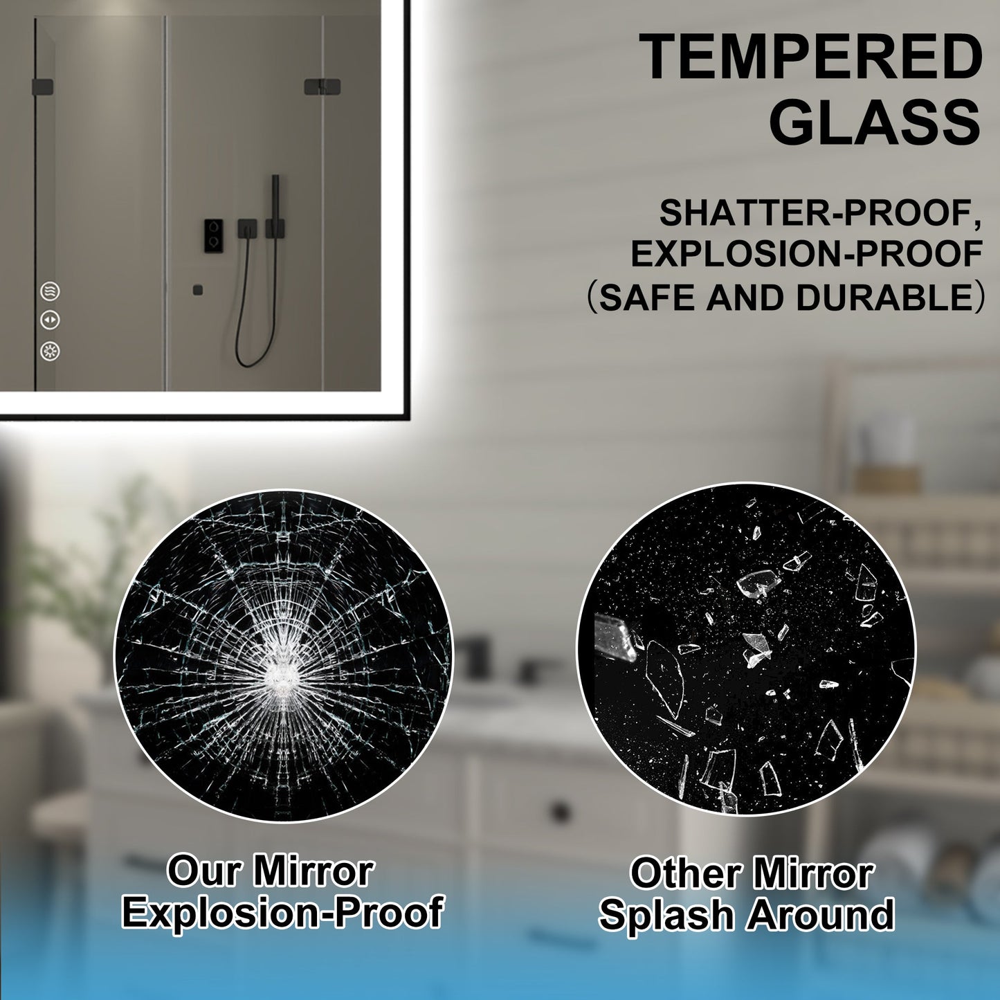 Apex-Noir 48"x36" Framed LED Lighted Bathroom Mirror