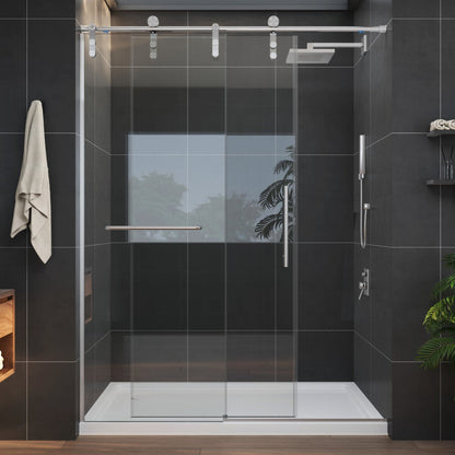 Anchor-B Allsumhome 56"-60"W x 76"H Frameless Sliding Shower Door,8mm Tempered Glass Shower Enclosure,Double Easy Clean Coat,Brushed Nickel,Buffer